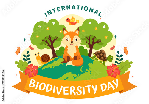 World Biodiversity Day Vector Illustration with Biological Diversity, Earth and the Various Animal in Nature Flat Cartoon Background