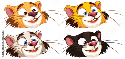 Four different cartoon cat expressions illustrated.
