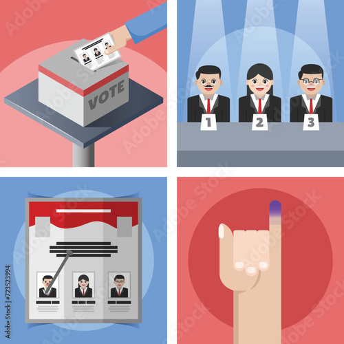 Illustration for small flat democracy. Flat concept of small people ideology, justice vote and opinion on white background.