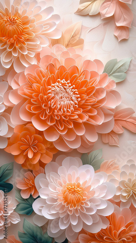 Chrysanthemum flowers. Peach fuzz tone of floral background wallpaper.  © Anciens