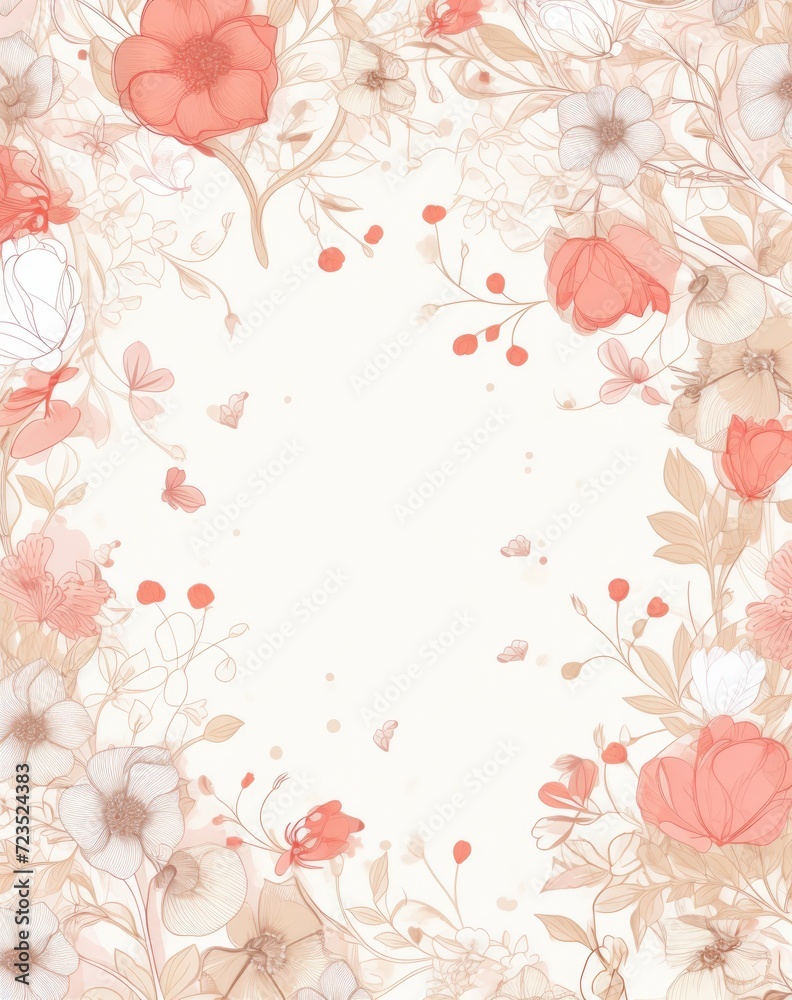 Floral background with white flowers and leaves. Generative AI.