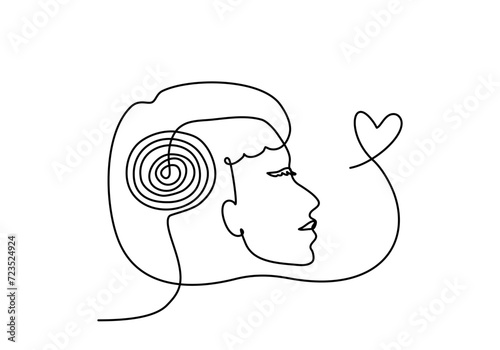 Woman in mental health concept vector editable continuous line art.