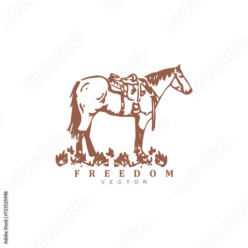 Vintage retro hand drawn western horse logo design for your brand or business