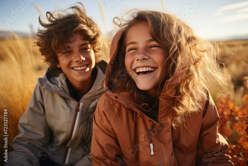 Smiling girl and boy in outdoor while palying © Bhanuka