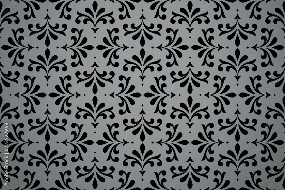 Flower geometric pattern. Seamless vector background. Gray and black ornament