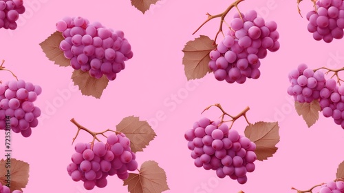 Seamless pattern with pink grapes on a pink background. Vector illustration.