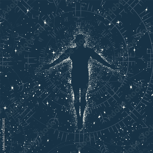 Grunge dark space body flying