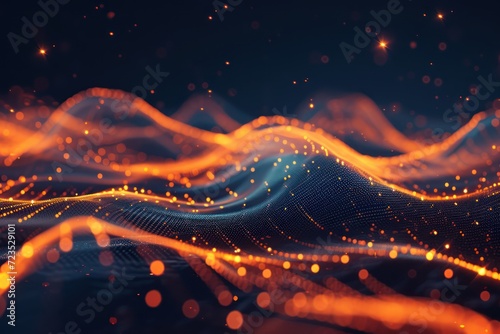 Dark indigo and orange hi-tech background visualization with lines