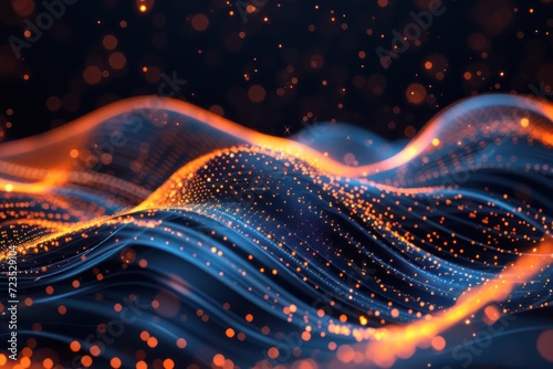 Dark indigo and orange hi-tech background visualization with lines