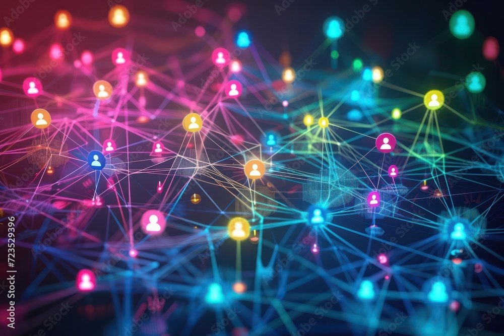 Obraz premium World social network diagram and social marketing in the form of connecting social media icons.