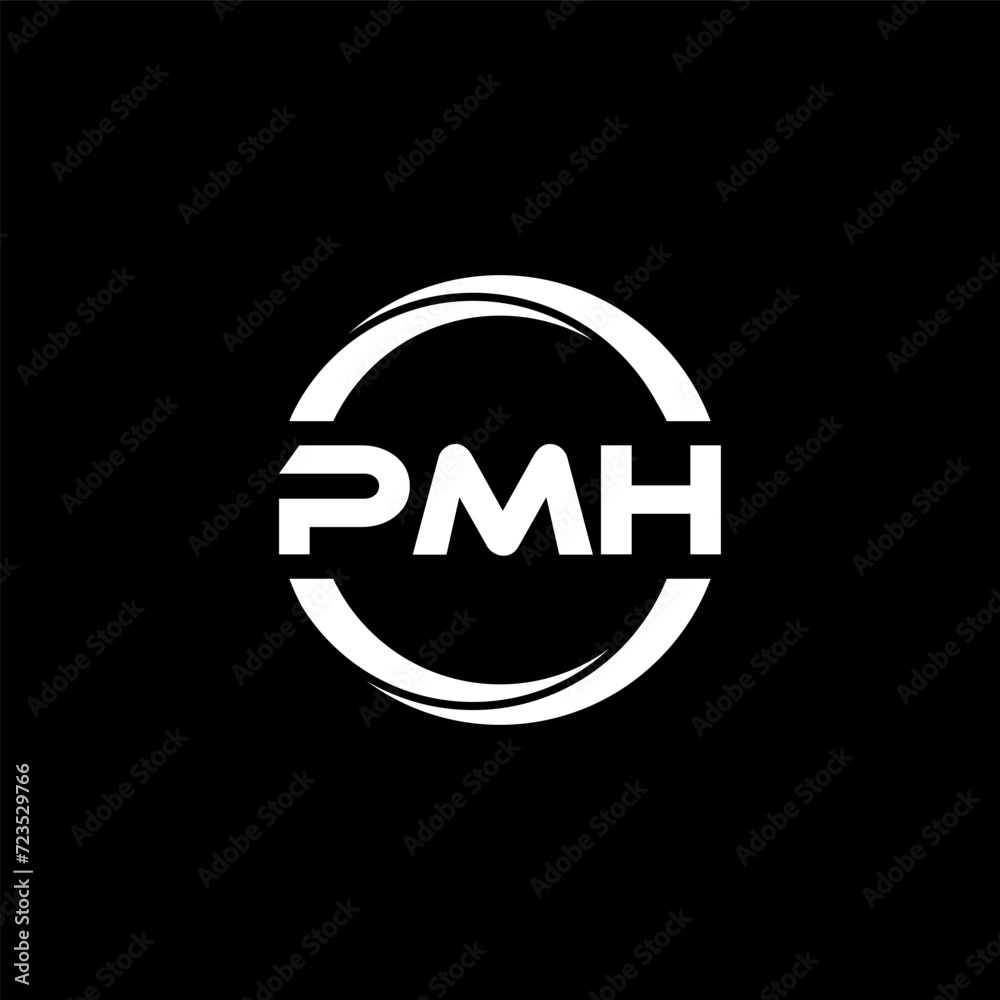 PMH letter logo design with black background in illustrator, cube logo, vector logo, modern alphabet font overlap style. calligraphy designs for logo, Poster, Invitation, etc.