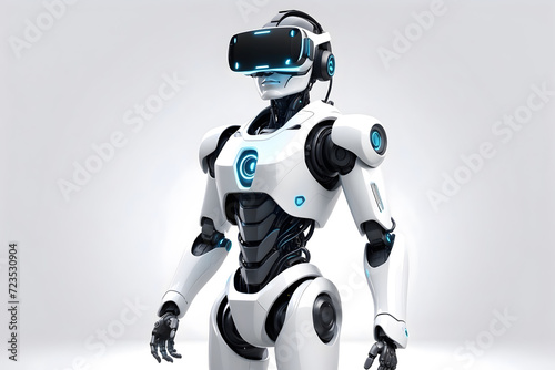 A modern robot with VR headset with an isolated background