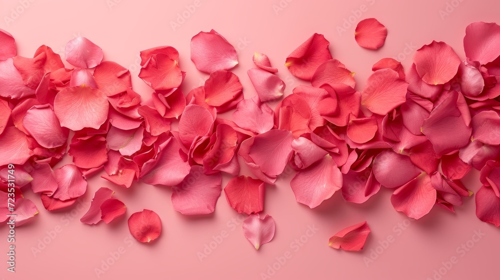 Valentine's Day. Flowers composition. Round frame made of rose flowers, confetti on white background. Valentines day background. Flat lay