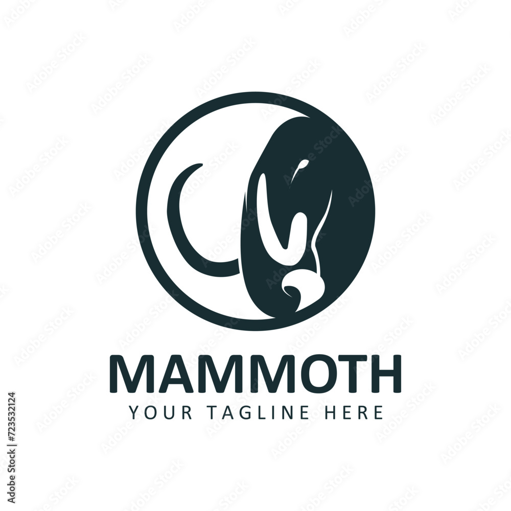 woolly mammoth logo design template with long tusks. Creative and
