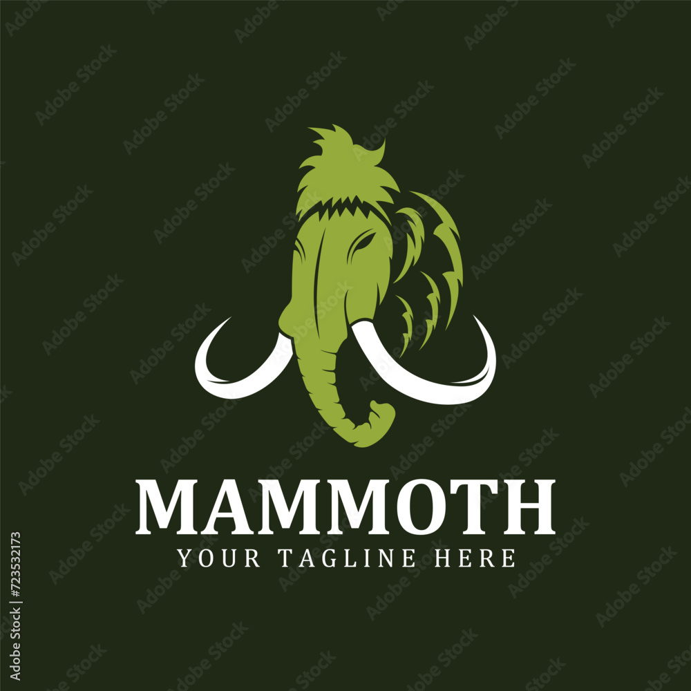 woolly mammoth logo design template with long tusks. Creative and