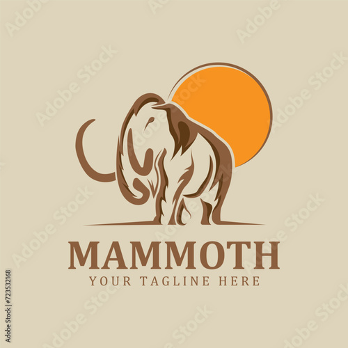 woolly mammoth logo design template with long tusks. Creative and unique iconic Mammoth Logo. Logo is a designed for sport types of companies photo