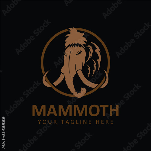woolly mammoth logo design template with long tusks. Creative and unique iconic Mammoth Logo. Logo is a designed for sport types of companies