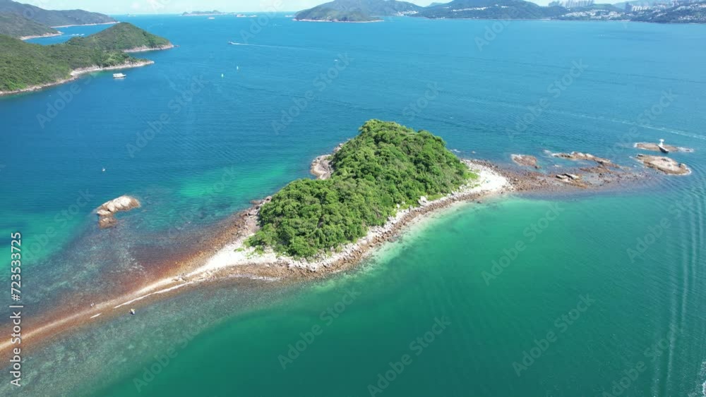 Sai Kung Sharp Island Sand Levee, natural beauty and geo heritage, rock were sculpted into by weathering processes and wave erosion in Kiu Tsui Chau Country Park, Hong Kong, aerial drone sky view Sai Kung Sharp Island Sand Levee, natural beauty and geo heritage, rock were sculpted into by weathering processes and wave erosion in Kiu Tsui Chau Country Park, Hong Kong, aerial drone sky view