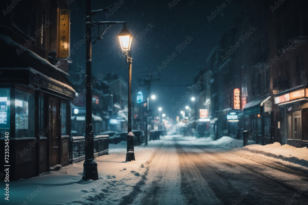 snow street at night
