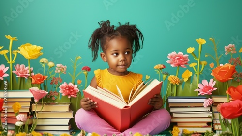 little girl reading a book ,Children's literature photo