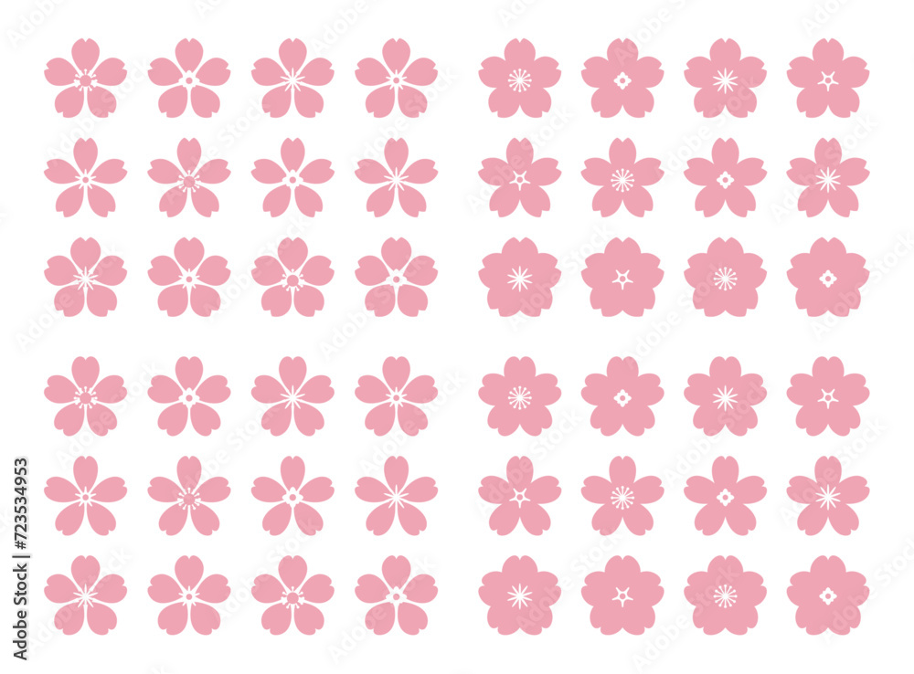 桜の花のベクターアイコン・シルエット素材セット