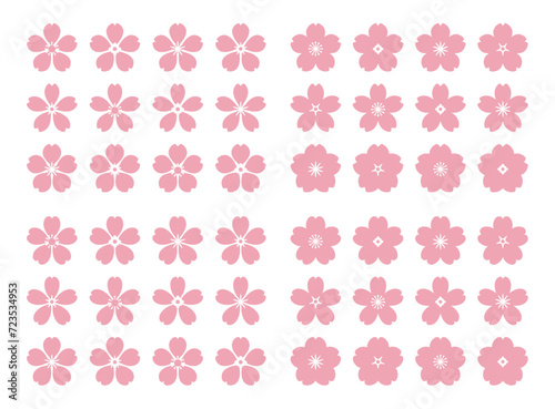 桜の花のベクターアイコン・シルエット素材セット