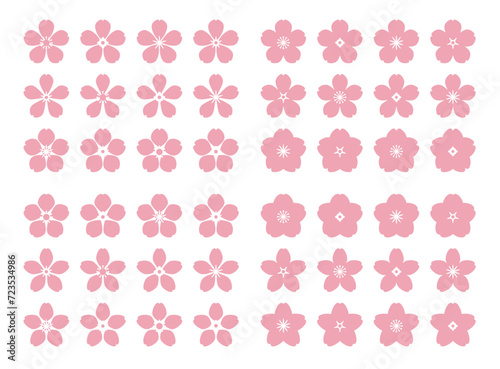 桜の花のベクターアイコン・シルエット素材セット