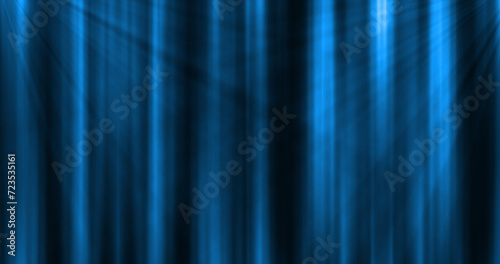 Abstract blue curtain background in a theater or stage illuminated by spotlight lamps made of iridescent stripes and lines