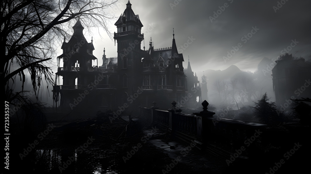 Gothic Mansion Hidden in the Mist: A Snapshot of Time Forgotten and Stories Untold