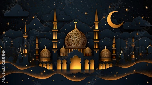 Elegant Black Gold Mosque Background Layers photo