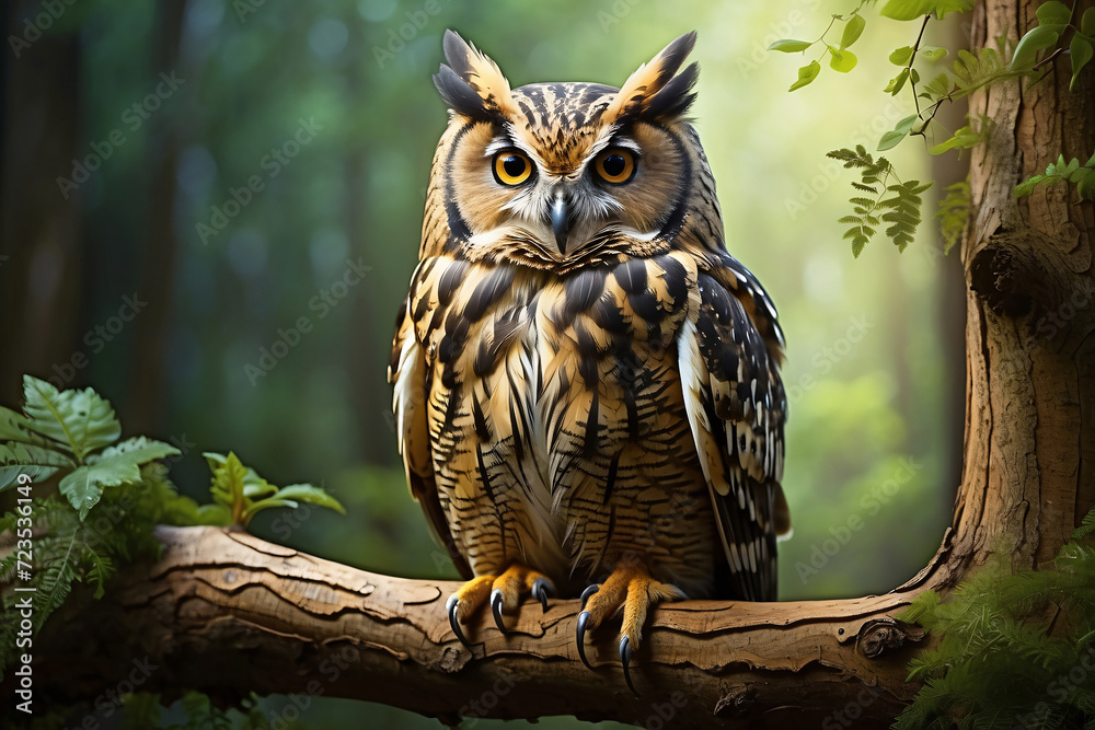 owl standing on wooden tree owl standing on wooden tree