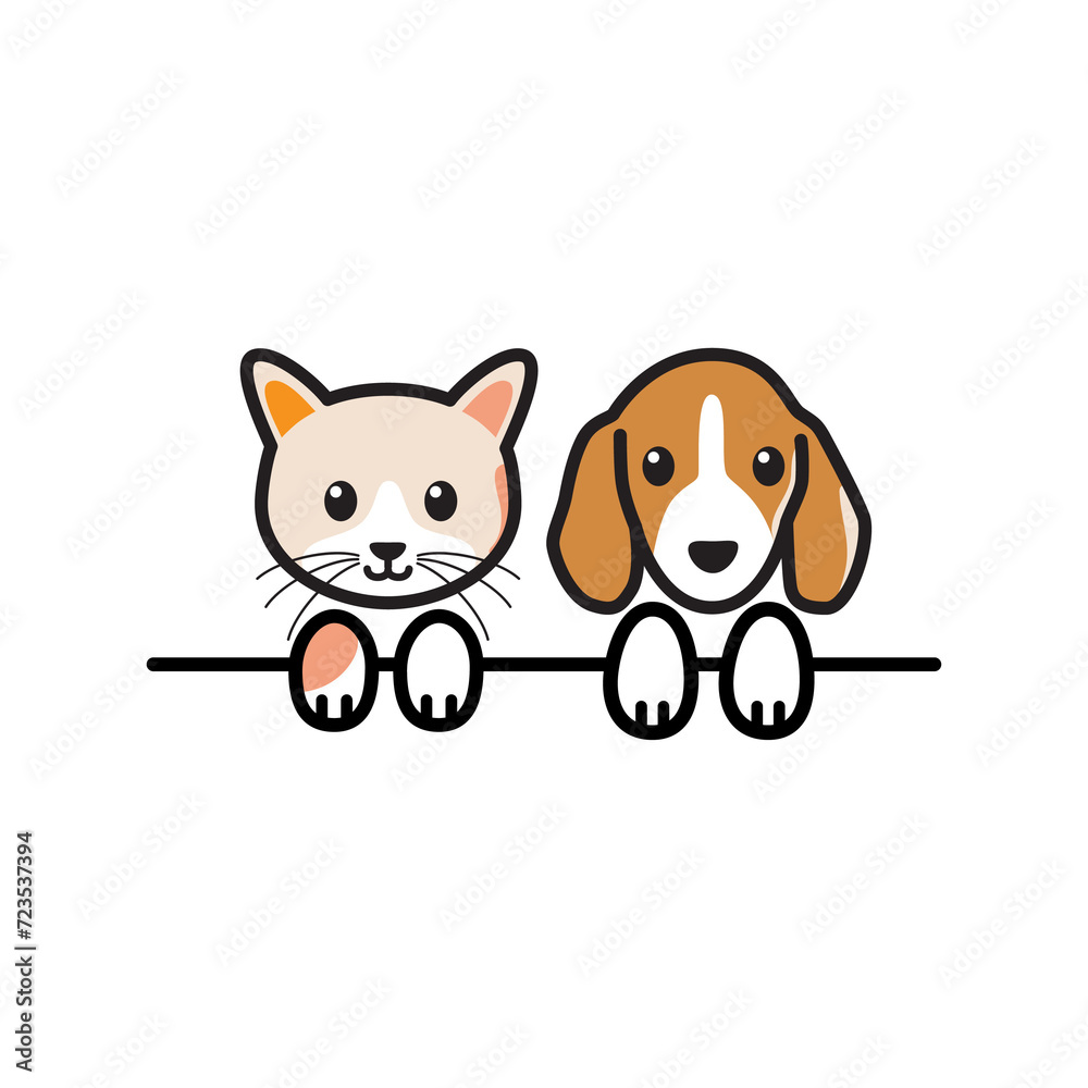 Dog and cat cartoon art with red heart  ,love emotion concept ,png transparent background.