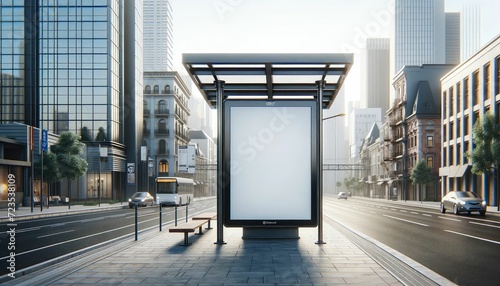 Empty Billboard at City Bus Stop - Advertising Background photo