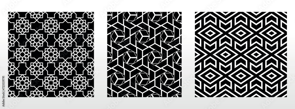 Geometric set of seamless black and white patterns. Simple vector graphics Geometric set of seamless black and white patterns. Simple vector graphics