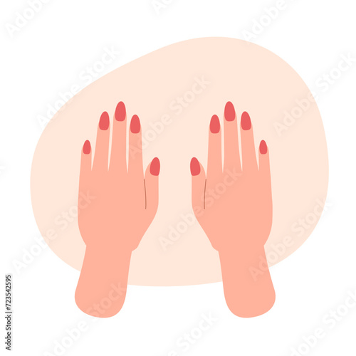 ジェルネイル・ネイルポリッシュを施した揃えられた美しい両手の俯瞰イラスト