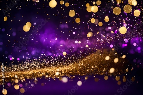 abstract  background  abstraction of golden glitter in purple background 