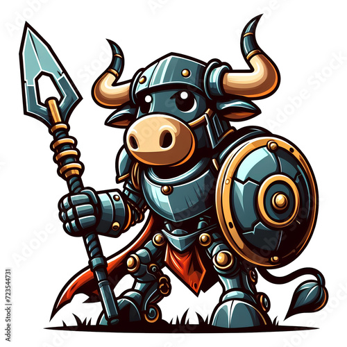 cartoon illustration mechanical bull warrior