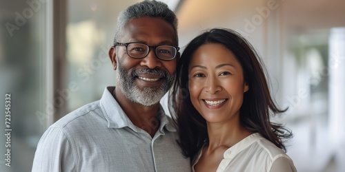 Portrait Mature couple African American and Asian lover love and affection between individuals of different racial