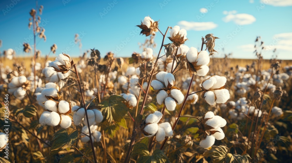 Branch of ripe cotton. cotton buds in the field. landscape. cotton plantation background farming concept Branch of ripe cotton. cotton buds in the field. landscape. cotton plantation background farming concept