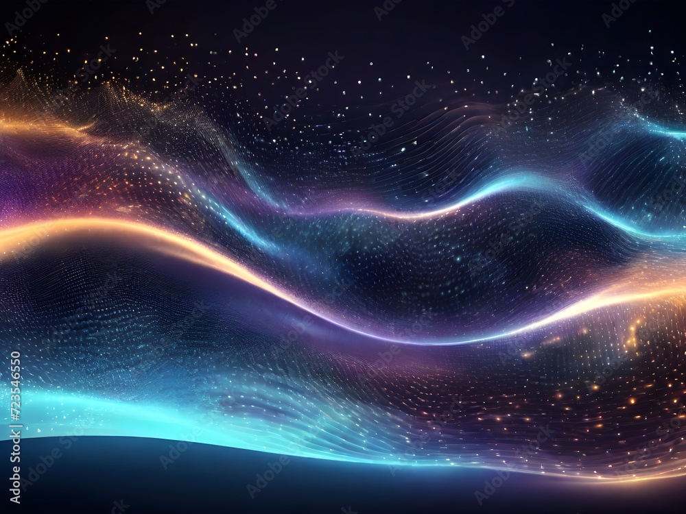Fototapeta premium Abstract Waving Particle Technology Background Design. Abstract wave moving dots flow particles, hi-tech and big data background 