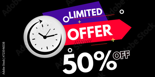 Limited offer, 50% off discount, advertising and Marketing banner