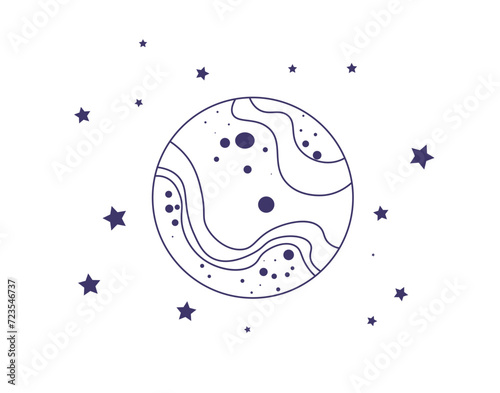 Planet celestial body with stars, cosmos design