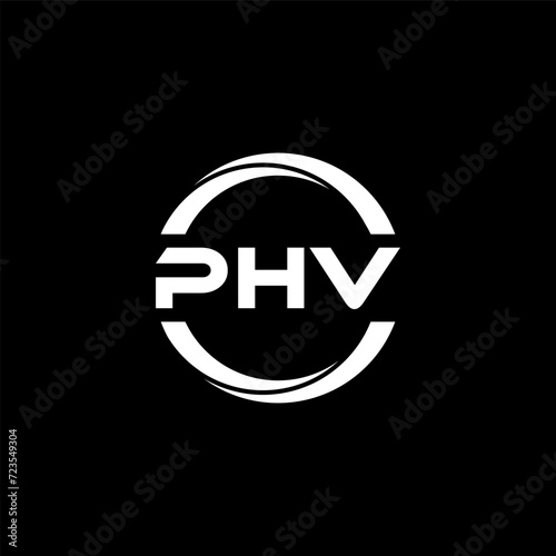 PHV letter logo design with black background in illustrator, cube logo, vector logo, modern alphabet font overlap style. calligraphy designs for logo, Poster, Invitation, etc.