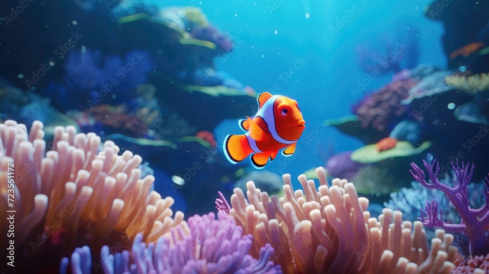 Clownfish and beautiful corals under the deep sea. Generative Ai Clownfish and beautiful corals under the deep sea. Generative Ai