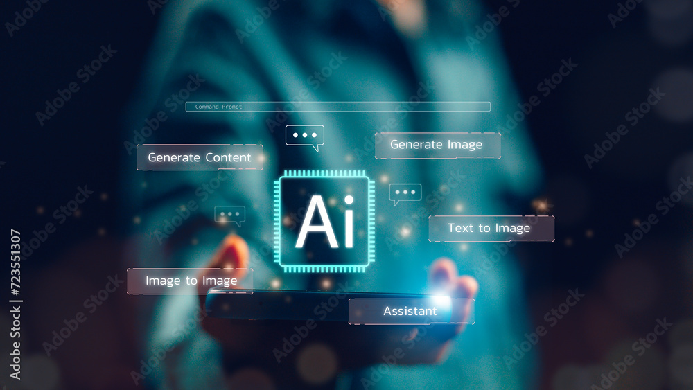 Chat with Ai. Ai technology, Artificial Intelligence. man using technology smart robot AI, artificial intelligence by entering command prompt for generates something, Chat with Ai. Ai technology, Artificial Intelligence. man using technology smart robot AI, artificial intelligence by entering command prompt for generates something,