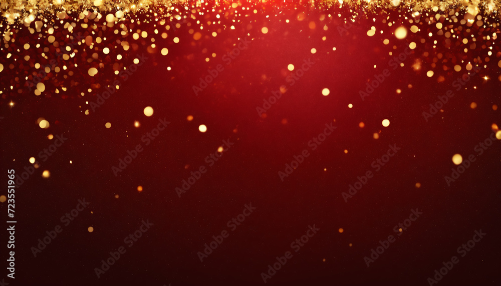 Sparkling Red Bokeh Background with Golden Glitter