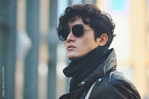 Young man in sunglasses. Close-up portrait of fashionable brutal man