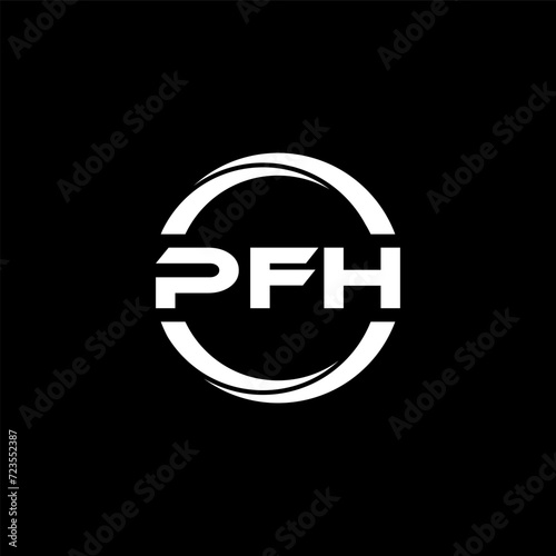 PFH letter logo design with black background in illustrator, cube logo, vector logo, modern alphabet font overlap style. calligraphy designs for logo, Poster, Invitation, etc. photo