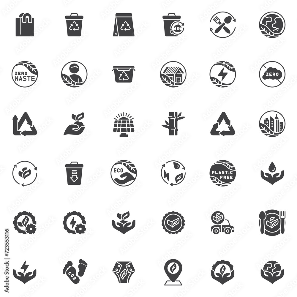 Zero waste vector icons set