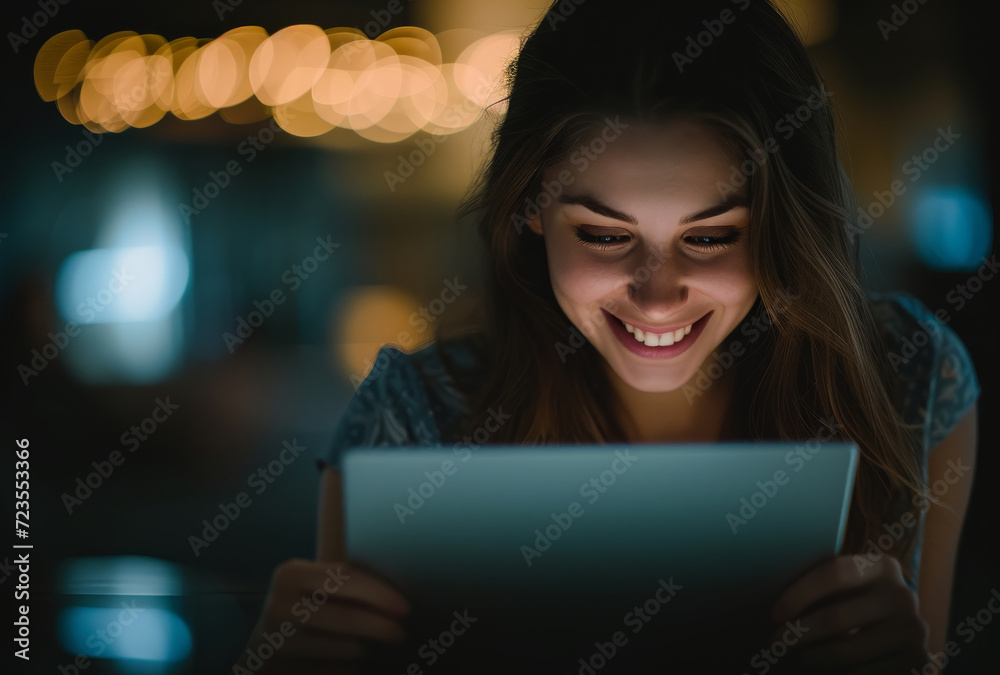 Programming, business and woman working on a tablet at night for ...